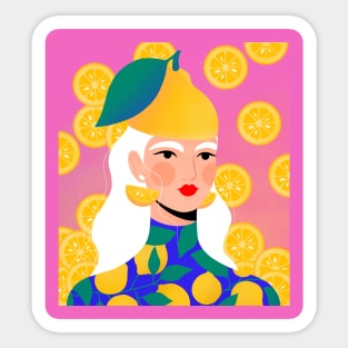 Lemon girl with lemon hat and lemon slices Sticker